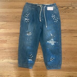 Free People blue Denim Jeans Elastic Waste Band Size L